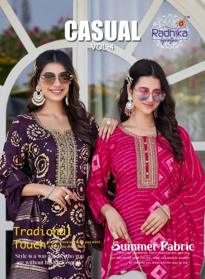 CASUAL VOL 4 BY RADHIKA LIFESTYLE DESIGNER RAYON PRINT SALWAR SUIT WHOLESALER IN INDIA